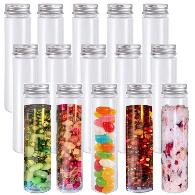 15Pcs 110Ml Plastic Test Tube,Clear Flat Test Tubes,Plastic Test Tubes With Screw Caps For