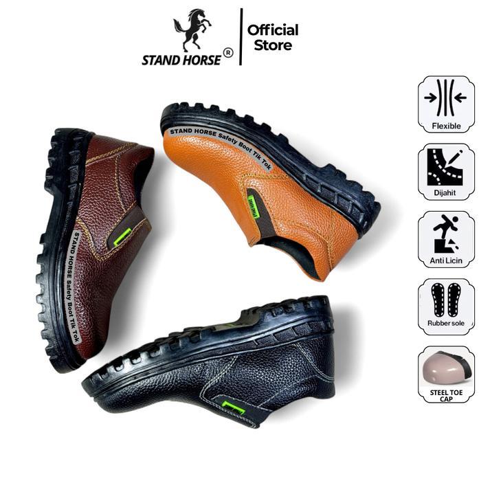 TERLARIS STAND HORSE 803S Sepatu Safety Shoes Unisex Slip On Ujung Besi Kulit Sintetis Outsole PVC