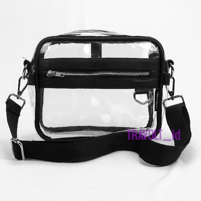 Tas Selempang Pria Premium Sling Bag List Kulit - Tas Selempang Transparan - Hitam Kulit - Travolt -