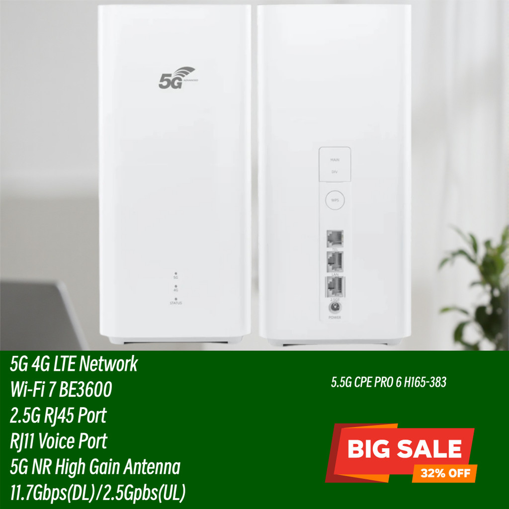 Global Version Brovi 5.5G CPE Pro 6 H165-383 Wi-Fi 7 BE3600 Wireless Modem 2.5G Port 5G 4G LTE Sim