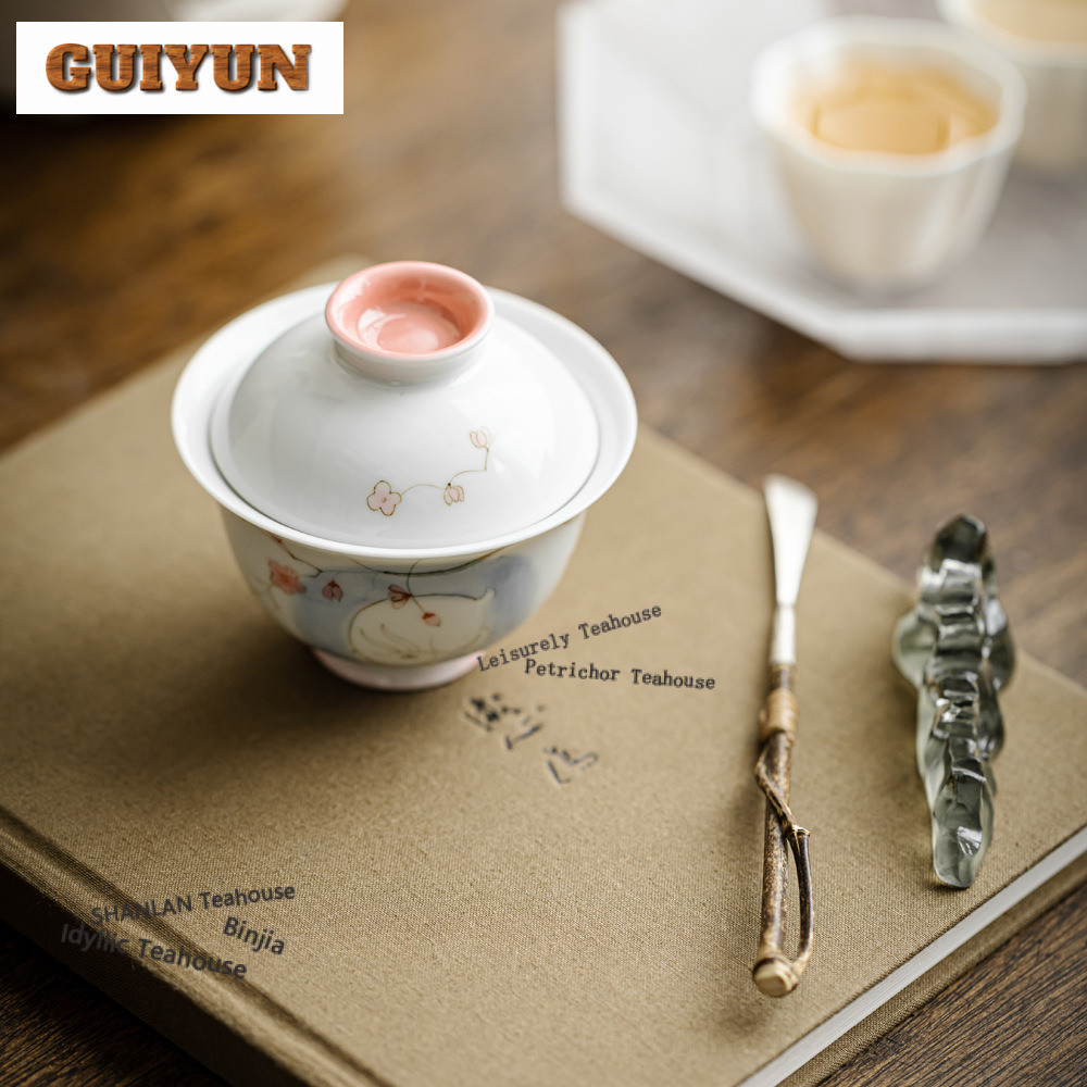 100ml Hand-painted Jade Rabbit Flying To The Moon Gaiwan Elegant Tea Tureen Tea Bowl With Lid Kit