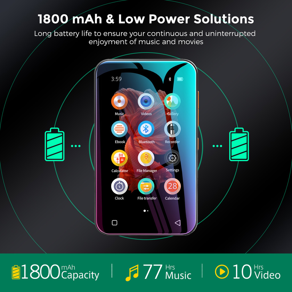 Portable MP4/MP3 player bluetooth speakers, music player with video, FM radio, eBooks, Recorder,