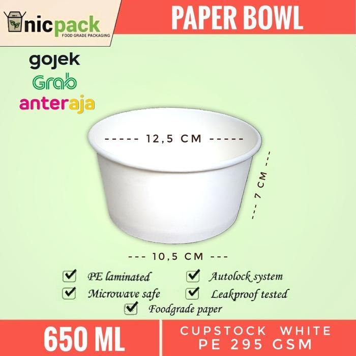 Paper Bowl/Mangkok kertas/Mangkuk kertas/Mangkuk Sup 650ml tanpa tutup