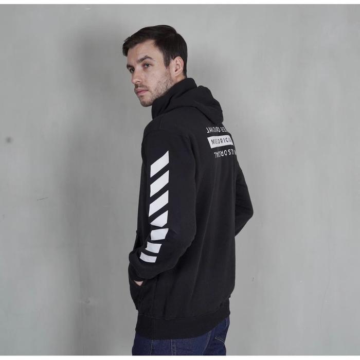 Sweater Hoodie Cowok Pria Hitam Original Miles&co - Motif garis