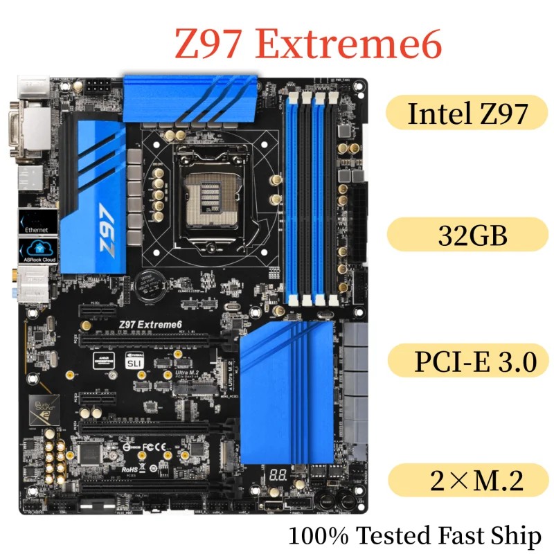 For Asrock Z97 Extreme6 Motherboard 32GB LGA 1150 DDR3 ATX Mainboard 100% Tested Fast Ship