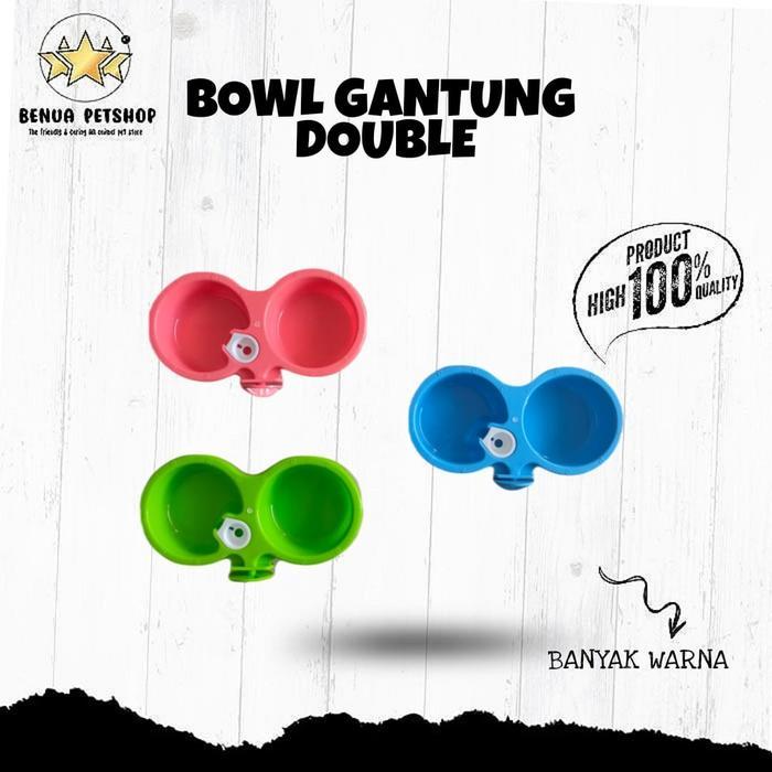 Bowl Double Gantung Tempat Makanan Kucing/Anjing