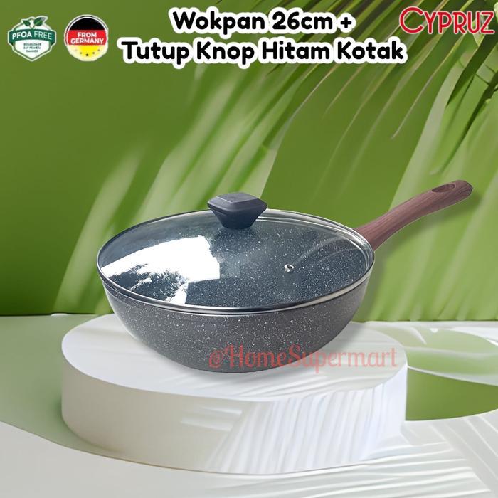 Wokpan Marble Cypruz 26 Cm + Tutup Wok Pan Marble 26 Cm Anti Lengket