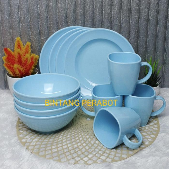 Sale- Peralatan Makan Melamin 1 Set Dengan Piring, Mangkok, Dan Cangkir Moel Bulat Untuk Dinnerware