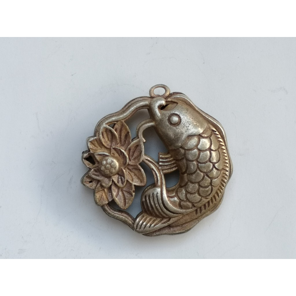 Collection Old Chinese Tibet Silver Carving Fish Lotus Amulet Pendant Decoration