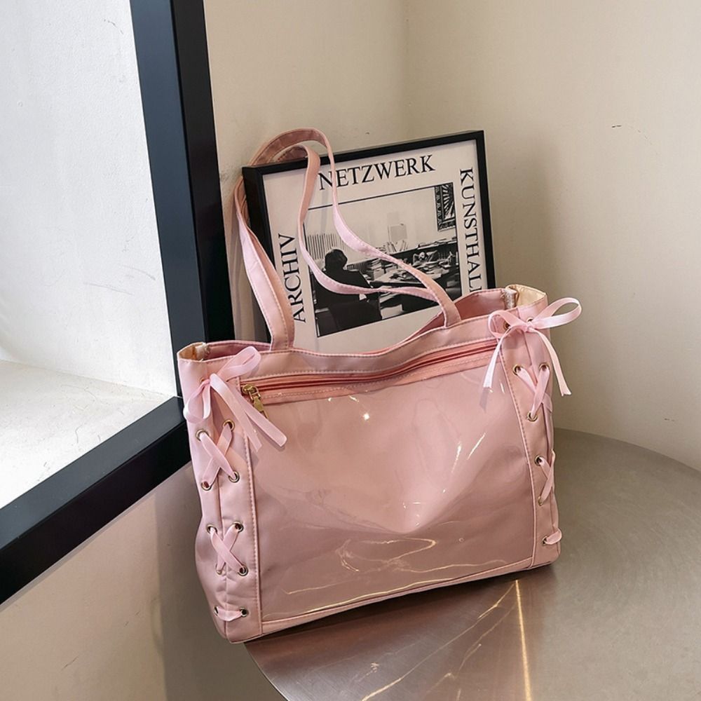 Pouch Bag Single Badge Itabag Simple Itabag Cross Ribbon Badge Display Transparent Pocket Lace-up