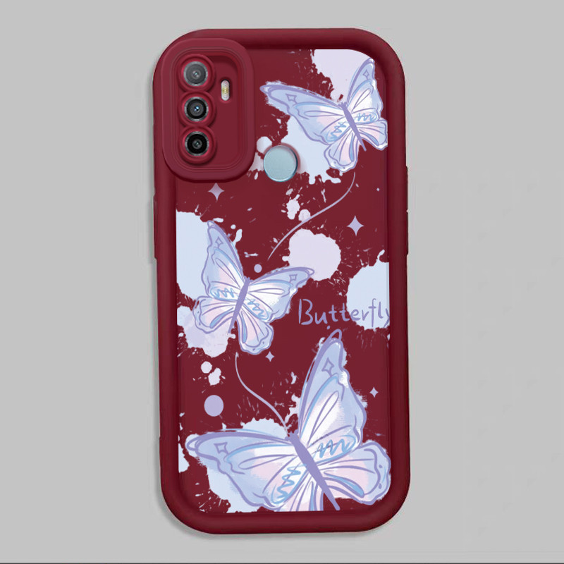 Casing Hp untuk OPPO A53 A53s A32 A33 2020 A11s Case Pola Kupu-kupu ungu Kasing silikon Cesing kuat 