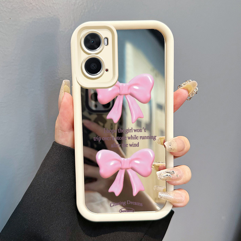 Casing Hp Untuk OPPO A36 OPPO A76 OPPO A96 Case Pink bow 3D Tiga Dimensi Cesing Mirror Kasing Kemuda