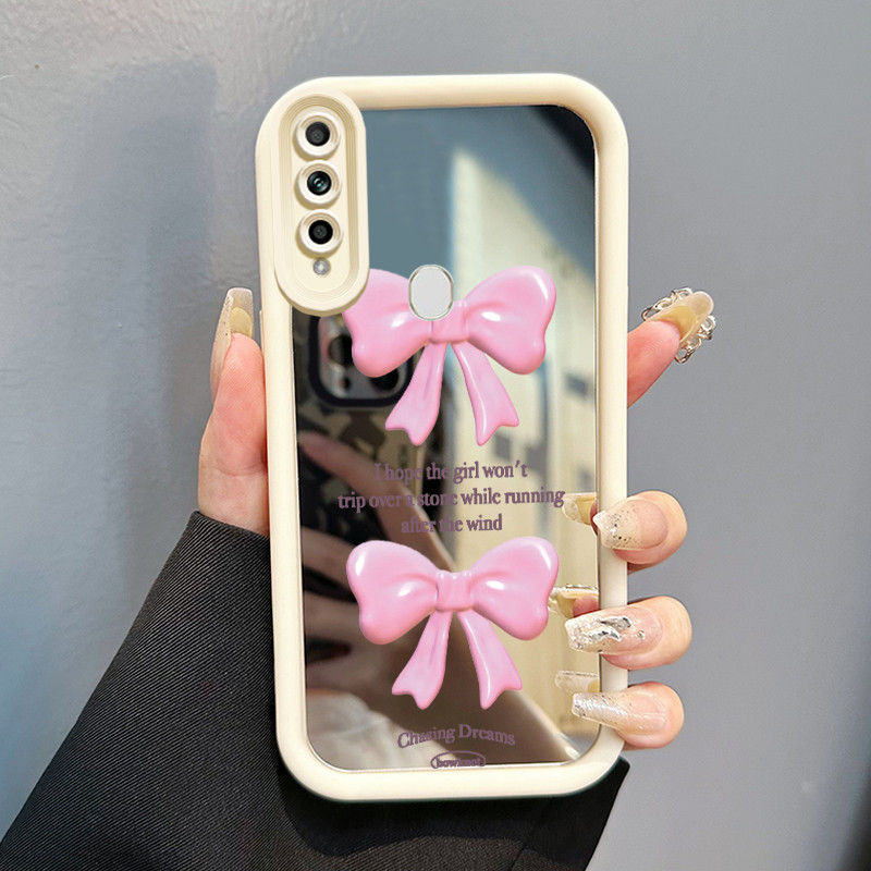 Casing Hp Untuk OPPO A31 2020 A8 Case Pink bow 3D Tiga Dimensi Cesing Mirror Kasing Kemudahan cermin