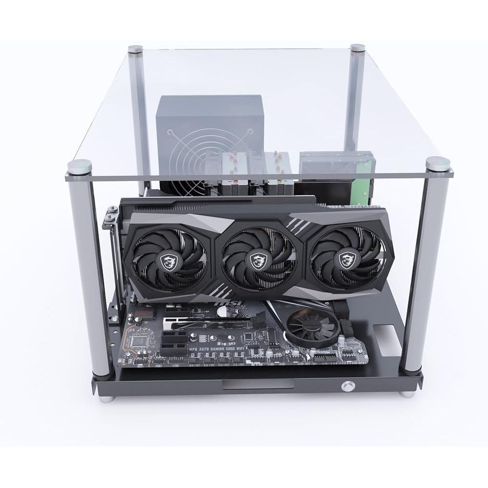 DIY Open Frame PC Test Bench - Acrylic Gaming Computer Case Support ATX/M-ATX/ITX Motherboard Black