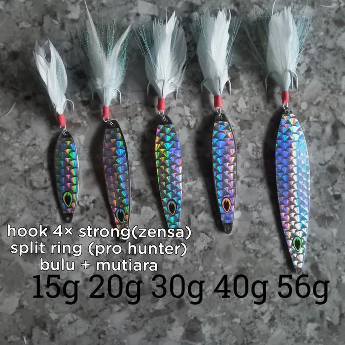 umpan tenggiri lure spoon 40gr casting bulu ayam