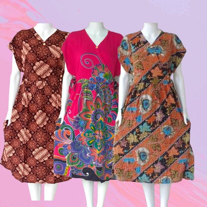 Kencana Ungu daster selempang Ld 110 model kimono tali kanan kiri