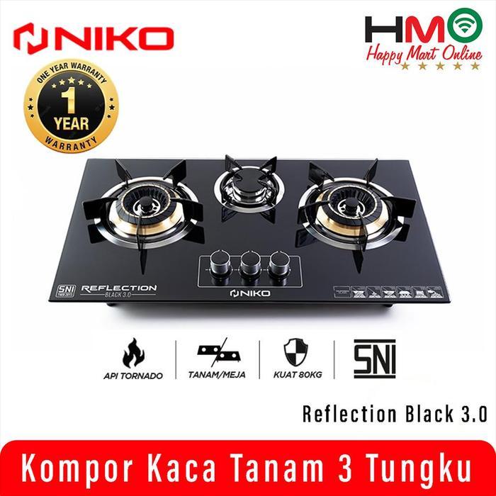 Niko Kompor Kaca 3 Tungku Gas Reflection Black 3.0 Kompor Tanam Niko