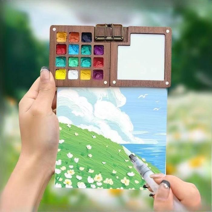 Nampan palet kayu magnetik/Palet mini 15/8 lubang kayu magnetik/Palet kayu magnetik cat air/Palet