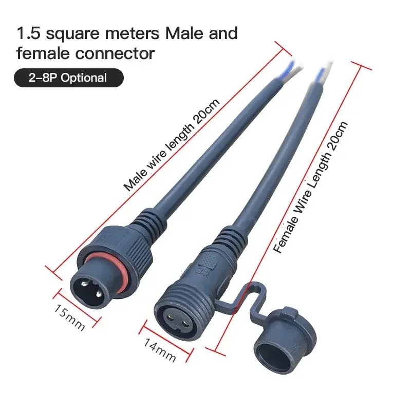 IP68 2 3 4 5 Pin 0.3/0.75/1.5 Square Waterproof Male Female Cable Connector Plug Butt Extension Line
