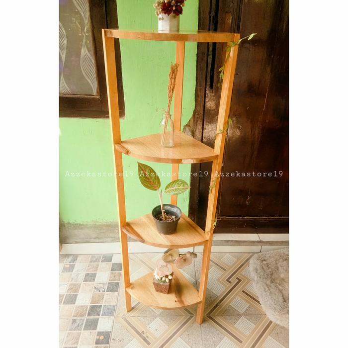 Rak Sudut Minimalis Kayu Keras Solid - Model Rak Bunga Kayu Furniture