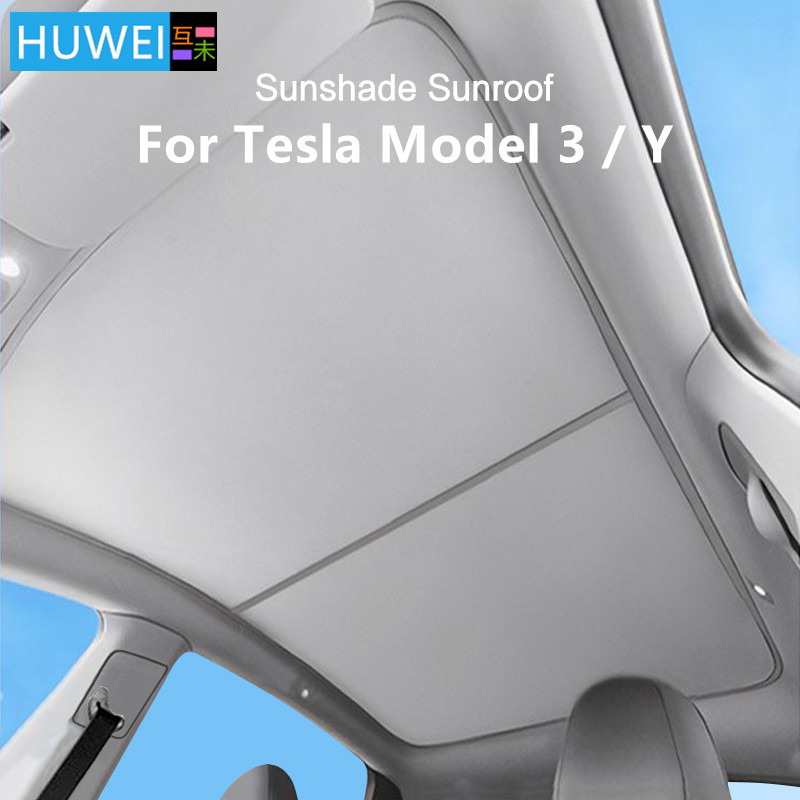 HUWEI Peningkatan Kerai Atap Kaca Pelindung Matahari Gesper Kain Es untuk Model Tesla 3 Y Mobil 2021