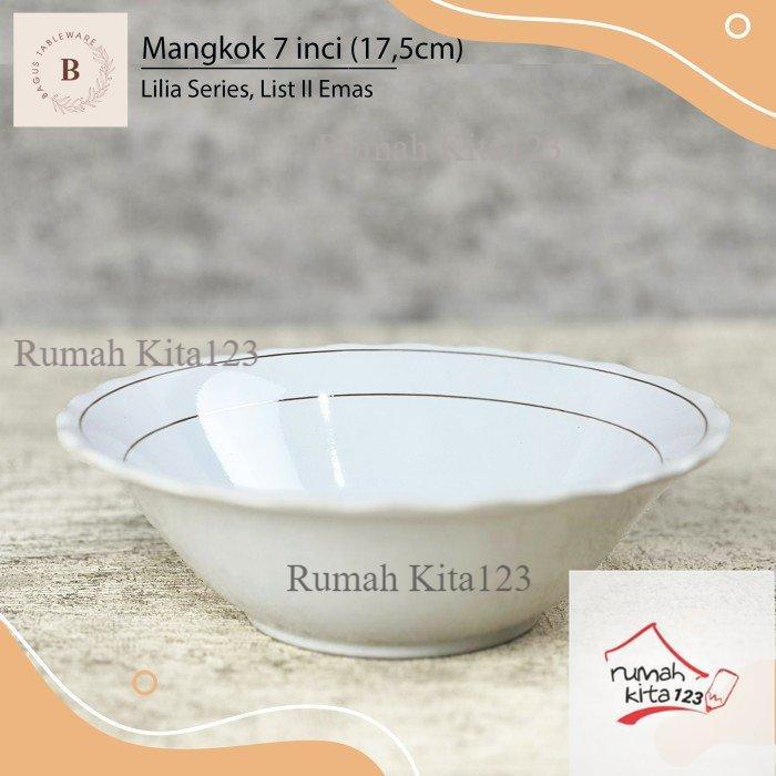 Mangkok Keramik List Emas Lilia 7 inch 17,5cm)