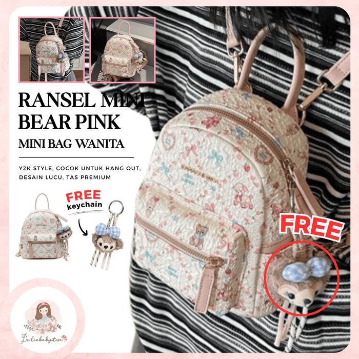 Tas Ransel Mini Soft Pink Bear Doll Cute Coquette Casual Girly Wanita Premium Ins Korea Jepang