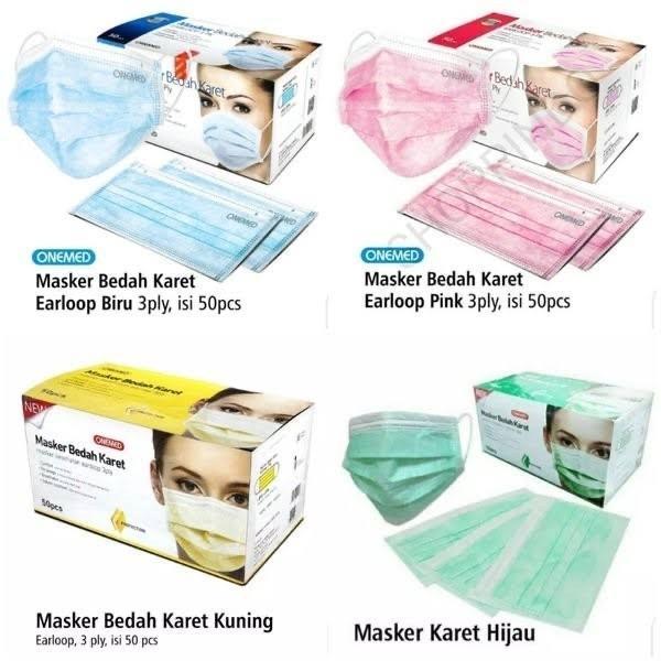 [] Onemed Masker 3Ply Pink Green Blue White