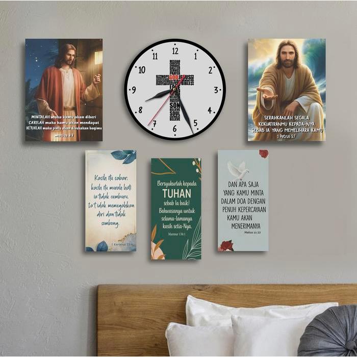 Dekorasi Kristen Jam Dinding Yesus Walldecor Ayat Alkitab Bunda Maria