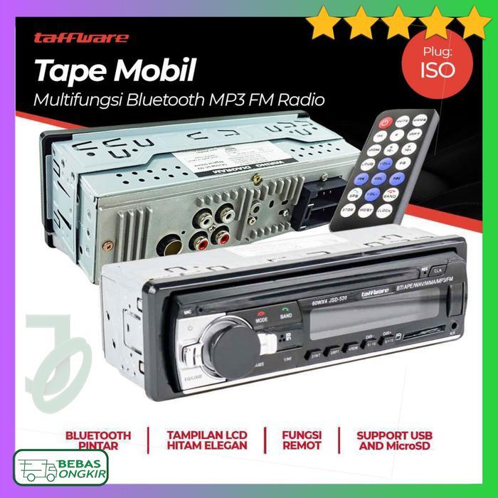 Tape Audio Mobil Multifungsi Bluetooth USB MP3 FM Radio Socket ISO Taffware JSD-520 dengan LCD Hitam