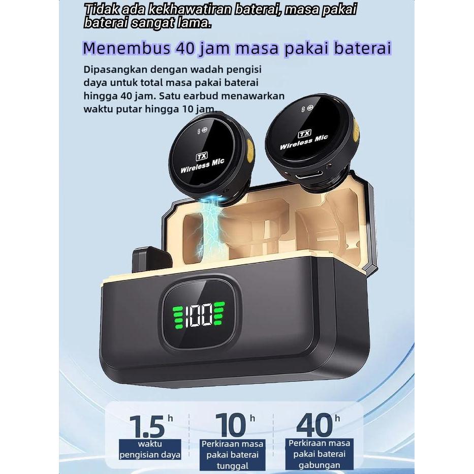 Wireless Microphone Clip On Mic Wireless Dual Lavalier Mikrofon Android dan Charging Case Bluetooth