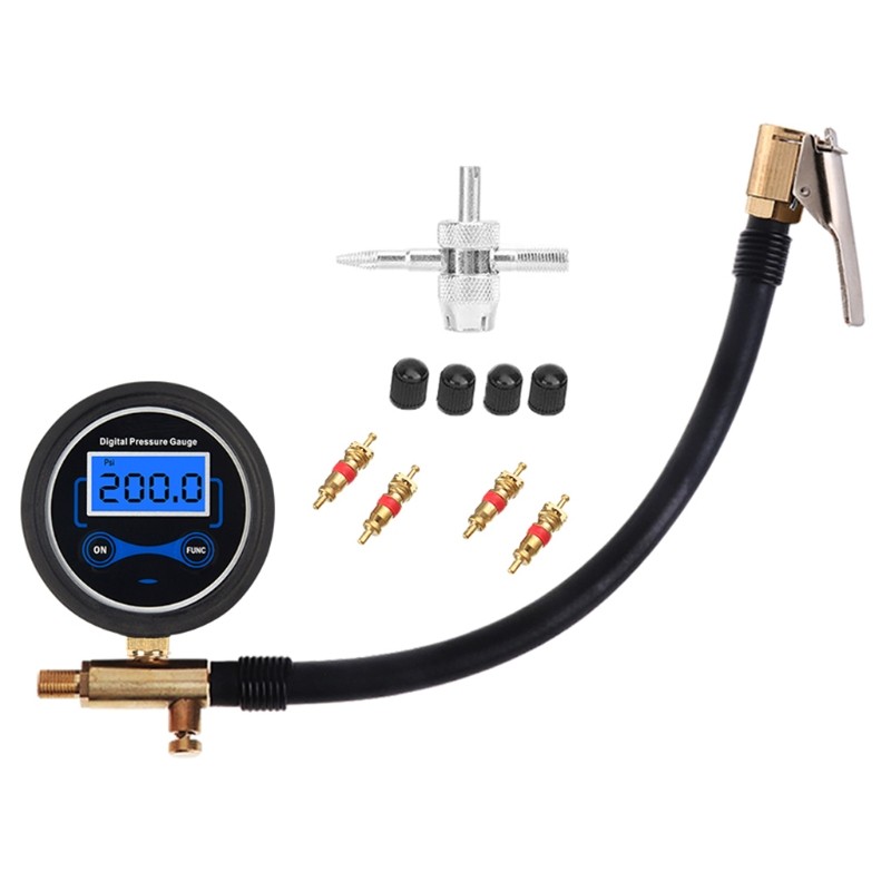 Digital Car Truck Air Tire Inflator Digital Pressure Gauge with Air Chuck & Hose Tire Pressure Gauge