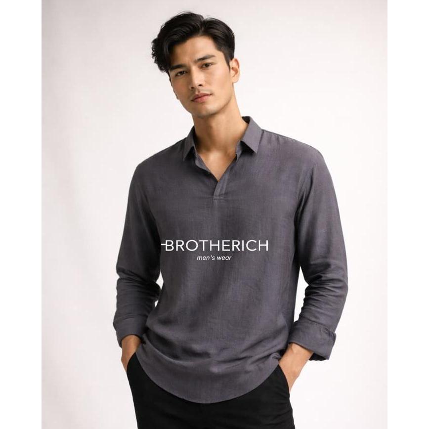 Linen Premium Basic Polos Pria Lengan Panjang - Axis - Kemeja Linen Pria Lengan Panjang - Kemeja