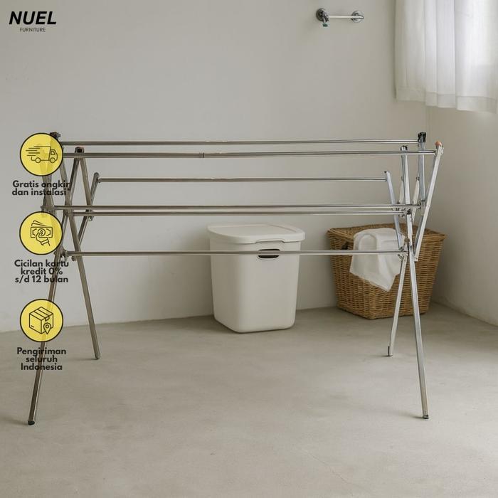 DISKON NUEL Jemuran Baju Stainless Kotak / Gantungan Pakaian Besi Kuat READY STOCK