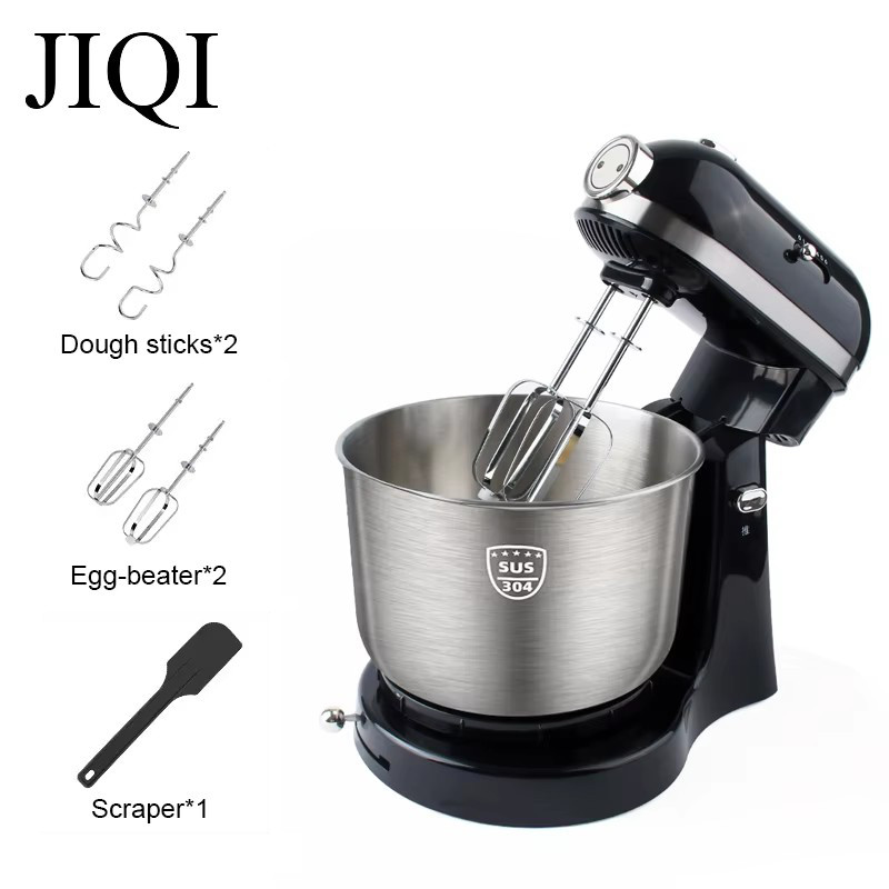 Terlaris JIQI 4L Stainless Steel Bowl Electric Stand Food Mixer Egg Beater Cream Blender Handheld Wh