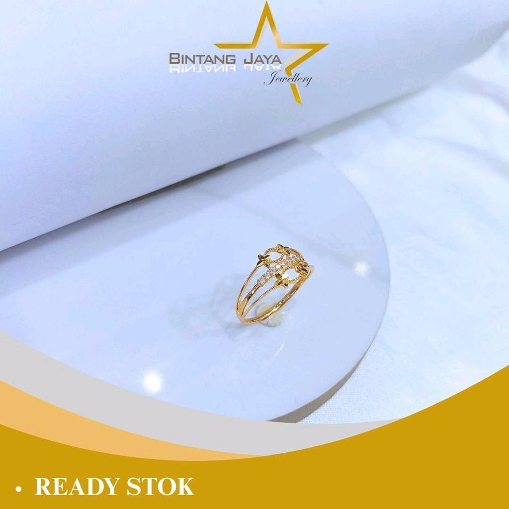 Cincin Emas - Kadar 16K - Berat 1,23gr - Size 13 - Bunga Mata Putih - Feminin klasik, gampang laku -