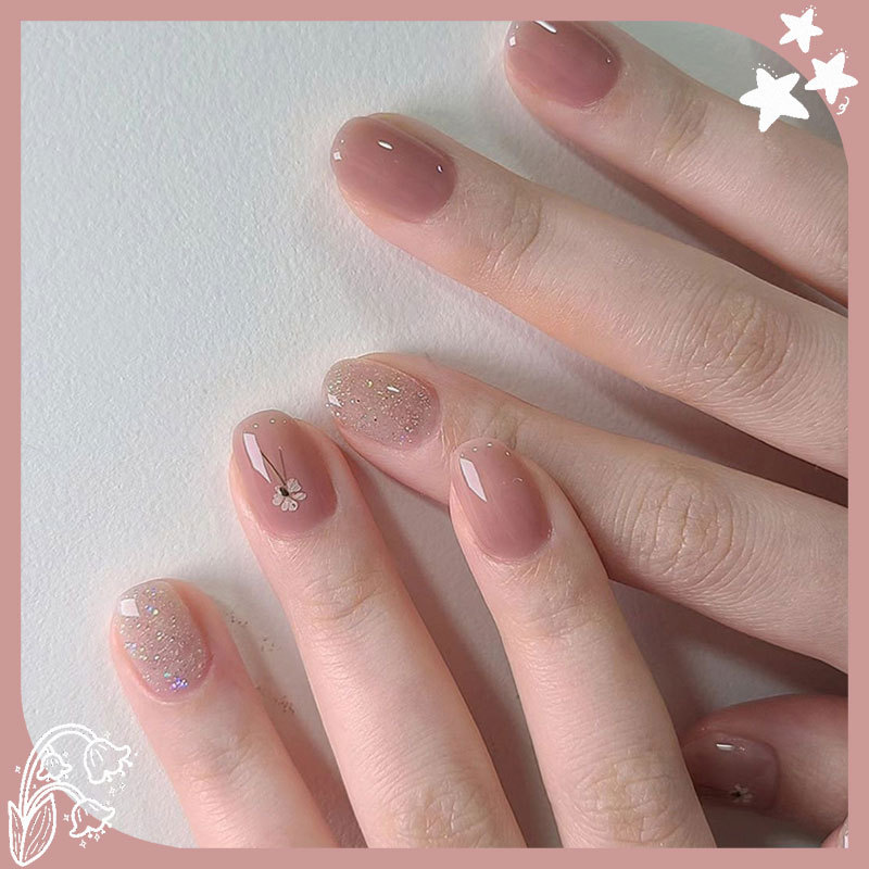 Kuku Palsu Warna Kulit dengan Ujung Putih Faded Fake Nail Free Lem
