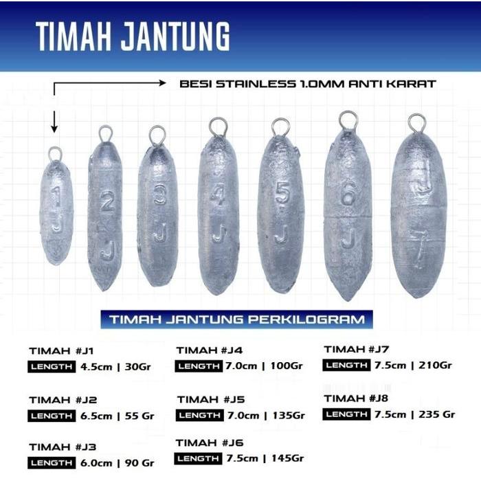 Timah Jantung / Timah Pemberat Pancing Jaring Murah Ukuran J5 J6 J7 J8