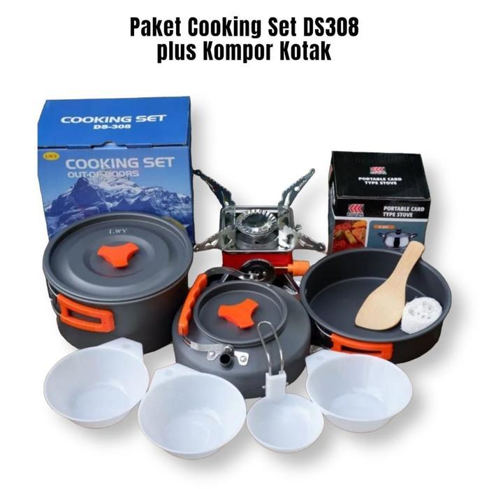 Paket Cooking Set DS308 Nesting DS 308 plus Kompor Camping Alat Masak Camping Outdoor Portable