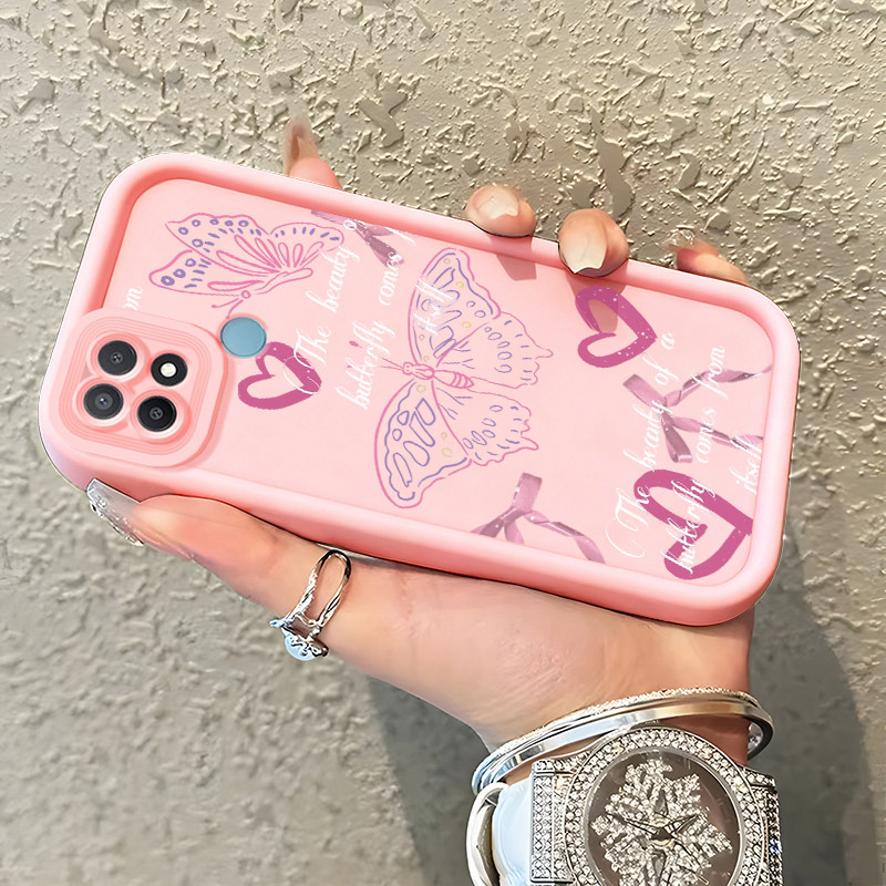 Casing Hp untuk OPPO A15 A15s A35 4G Case Kupu-kupu Warna Pink Manis Softcase Kesing Cesing Scrub si