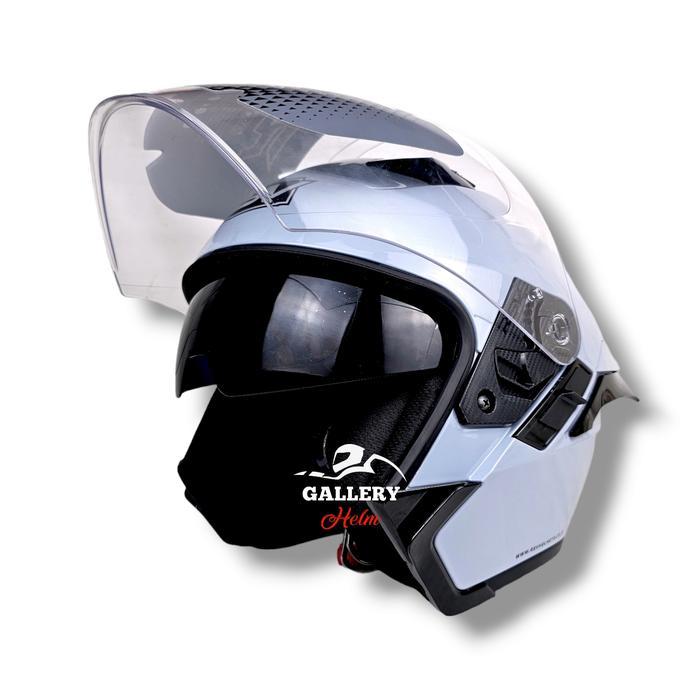 Rsv Sv300 Moderen Grey / Helm Half Face Kekinian - Kaca Clear Motorcycle Double Visor
