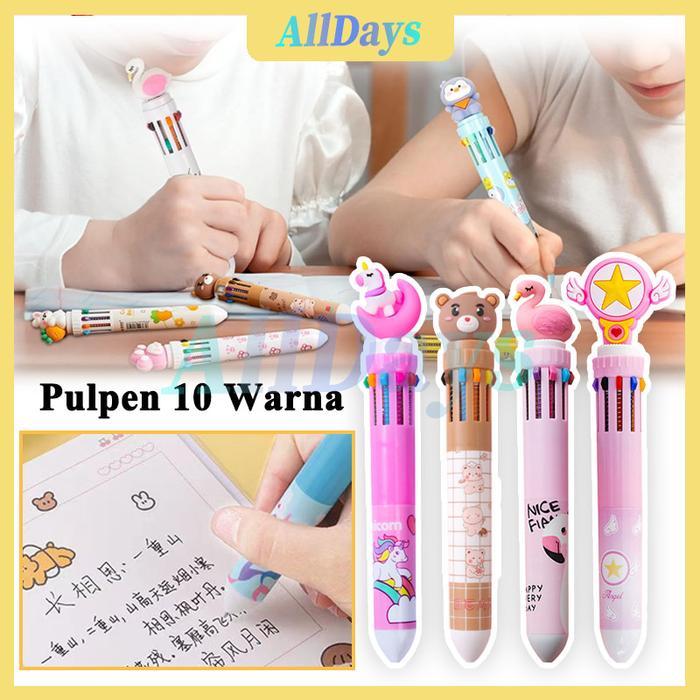 Pulpen Warna Warni 10 Warna Pen Warna Warni Bolpoin Karakter Lucu