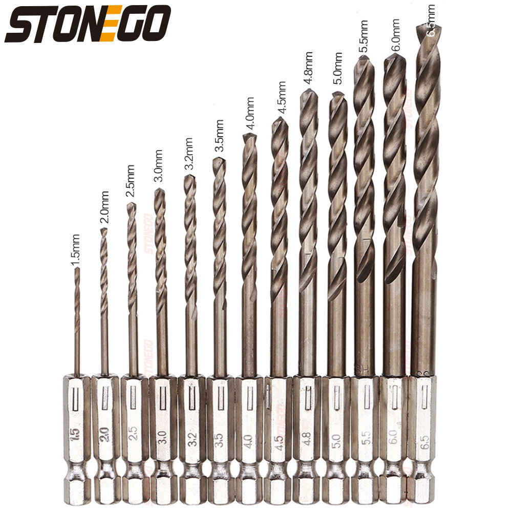 FLASH SALE    STONEGO 13PCS 1.5-6.5mm M35 Cobalt Drill Bit HSS-Co Twist Drill Bit Set 1/4 Inch Hex S