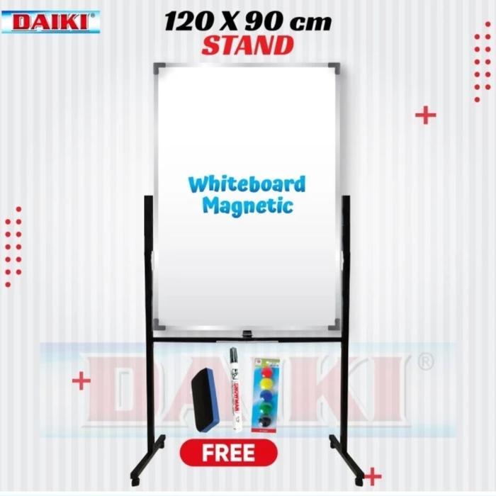 Daiki White Board Double Face Stand Magnetik size 120 x 90 cm