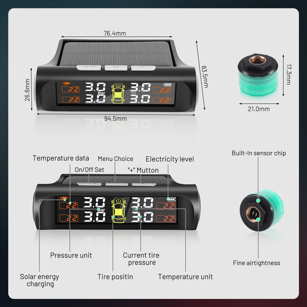 Tire Pressure Monitoring System With Luminous TPMS sensor TPMS Auto Security Alarm Tire pressure