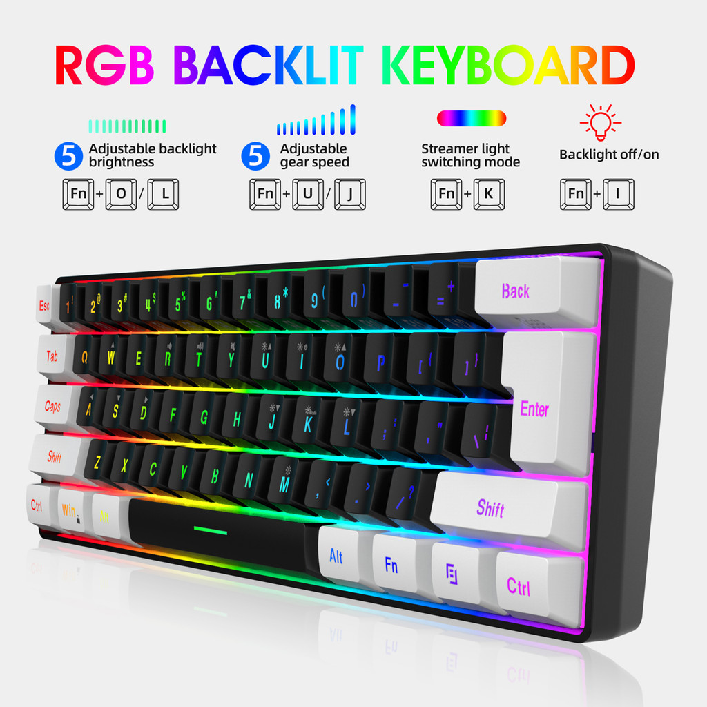 HXSJ V700BW A869 USB Keyboard Mouse Kit 61-key Wired RGB Backlight Computer Keyboard Colorful LED