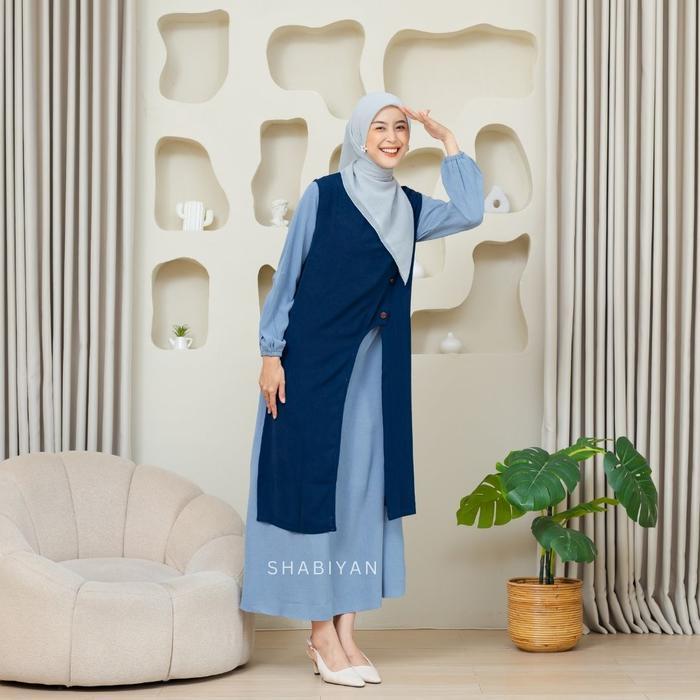 Shabiyan-603 Gamis Wanita Set Outer Rompi Panjang Lepas Pasang