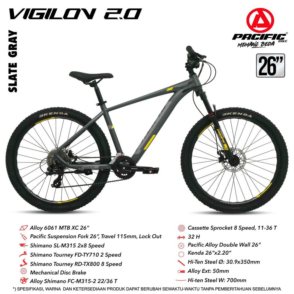 SEPEDA GUNUNG MTB 26 INCH PACIFIC VIGILON 2.0 SHIMANO 16 SPEED