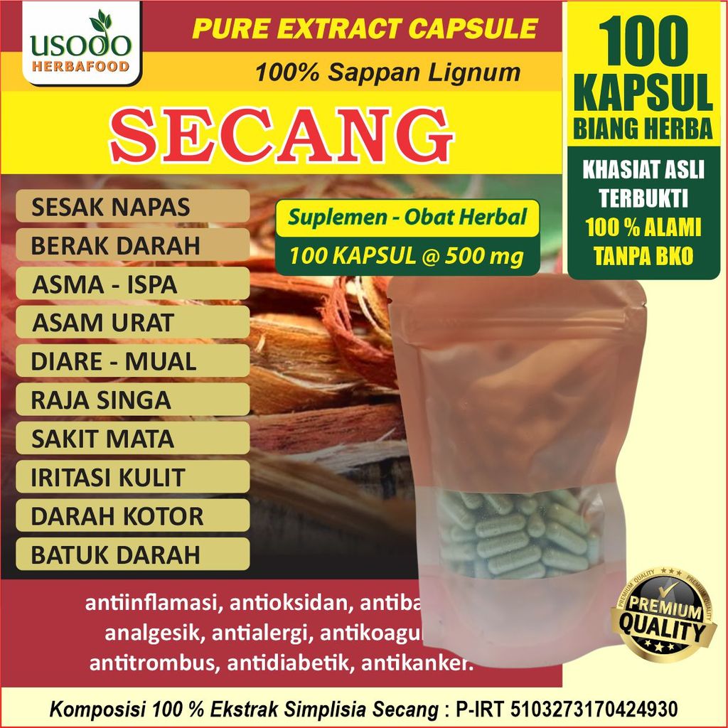 Herbal Kapsul 50 & 100 -  KAYU SECANG Original @500 mg USODO HERB - Nutrisi Alami Kaya khasiat - Eks