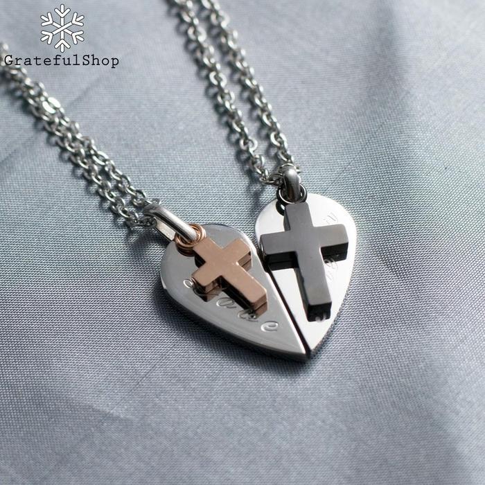DISKON KALUNG PRISCILLA (KALUNG SALIB COUPLE / PASANGAN) CROSS NEKLACE STAINLESS STEEL ANTI KARAT